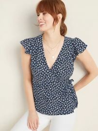 Blue Daisy Print Wrap-Front Side-Tie Top at Old Navy